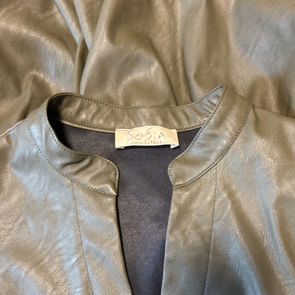 Olive Green Sleeveless Leather Dress size S/M - Picture 3 of 5